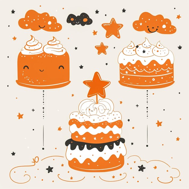 Photo a collection of cupcakes with orange and orange frosting and stars