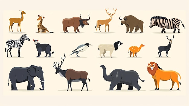 Photo a collection of cute animal illustrations featuring a variety of animals from the african savanna