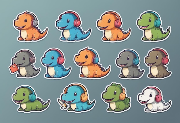 a collection of cute cartoon characters including a dinosaur and a dinosaur