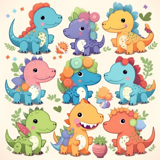 A collection of cute dinosaurs.