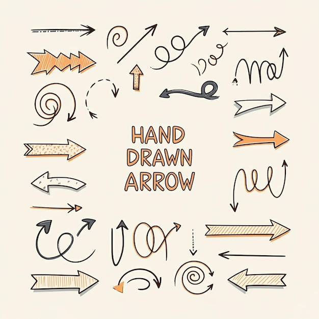 a collection of different arrows and arrows with a drawing of a hand drawn arrow