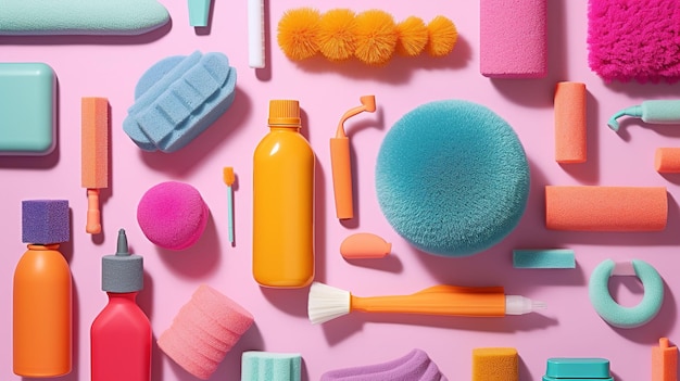 A collection of different beauty products including a sponge, a sponge, a sponge, a sponge, a sponge, a sponge, a sponge, a sponge, a sponge, a sponge, and