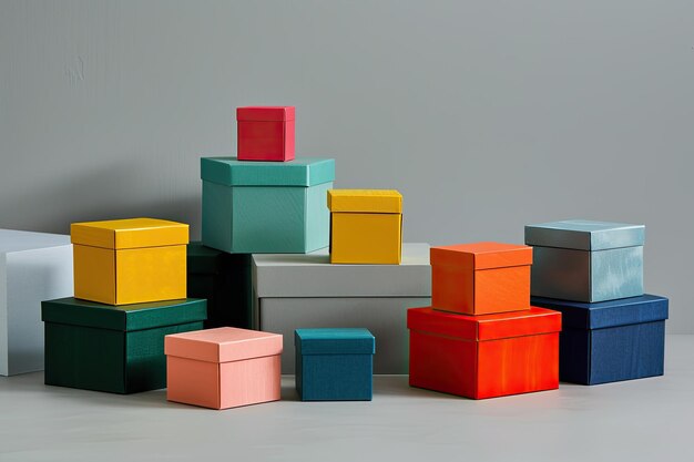 Photo a collection of different colored boxes on a gray background