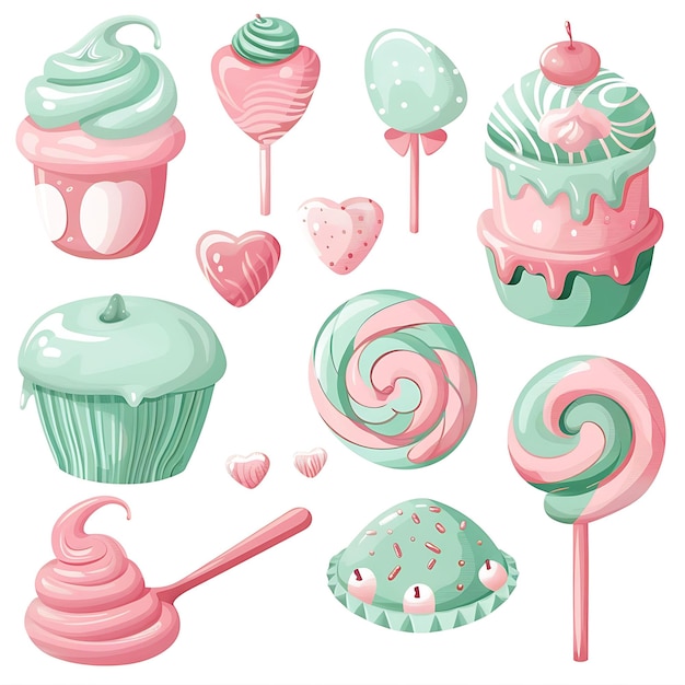 Photo a collection of different colored cupcakes including one with the word  lollipop  on the bottom