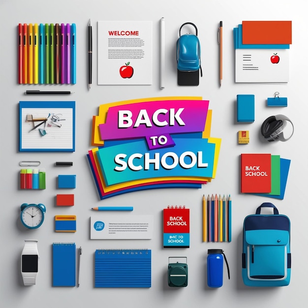 Photo a collection of different colored items including a sign that says back to school