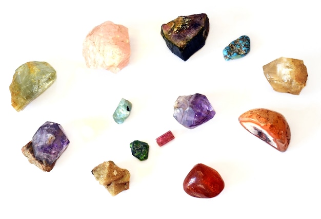 Collection of different colorful minerals found in Russia