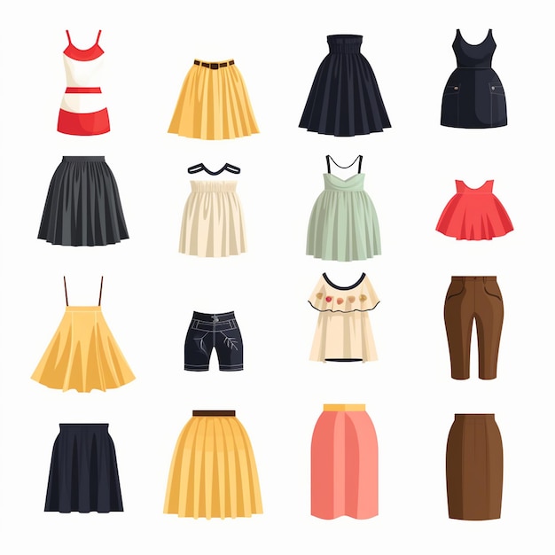 a collection of different dresses including one with a black top