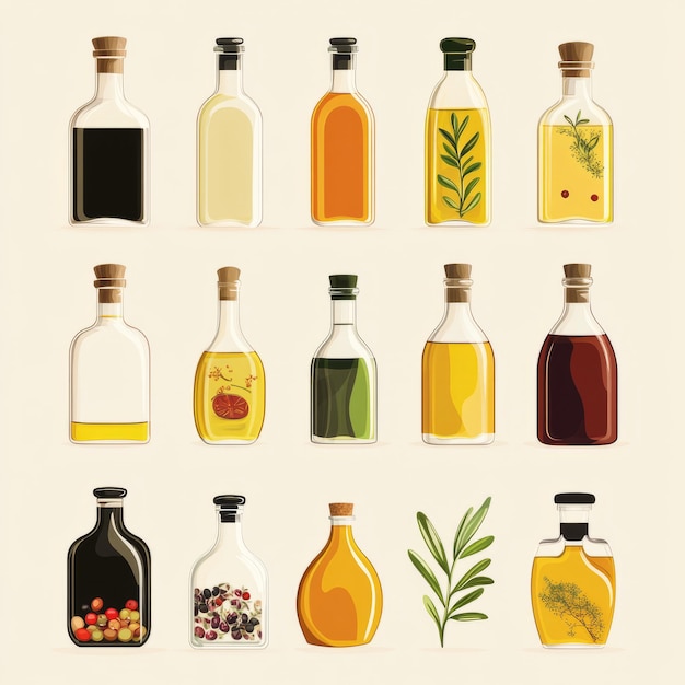 Photo collection of different flavored oil and vinegar bottles