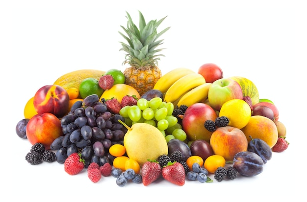 Collection of different fruits isolated on white