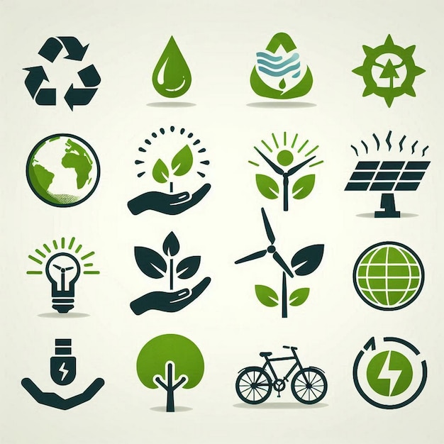 Photo a collection of different icons including one that says eco