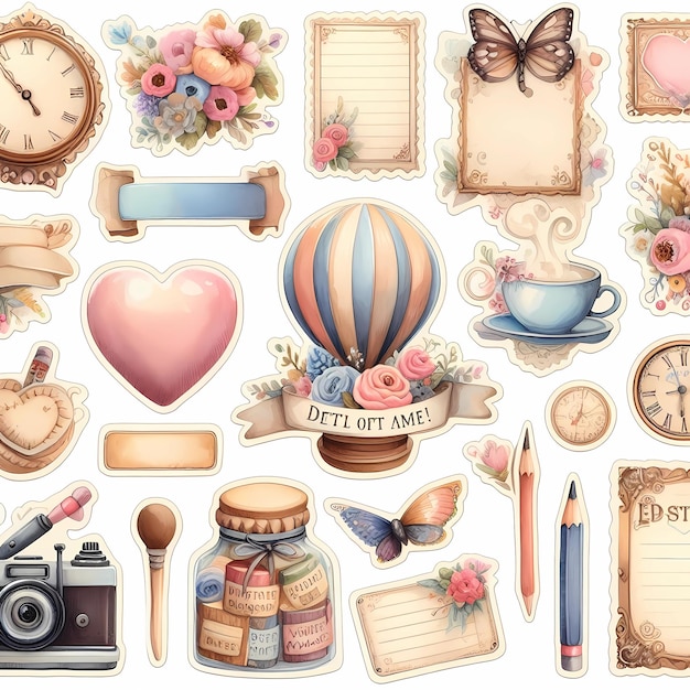 collection of different illustrations in retro style