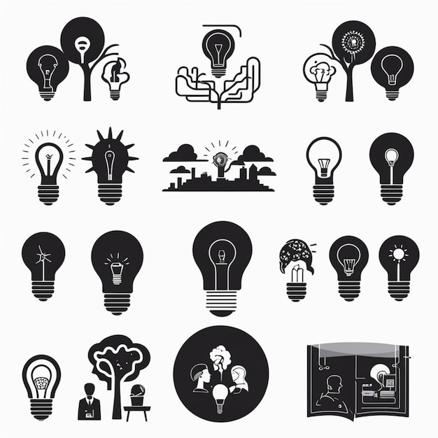 a collection of different images of light bulbs and a sign that says  light