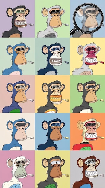 A collection of different images of monkey and a magnifying glass