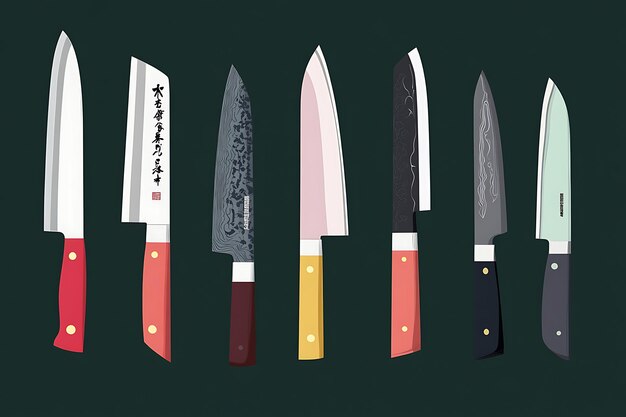 Collection of Different Kitchen Knives with Various Handle Styles