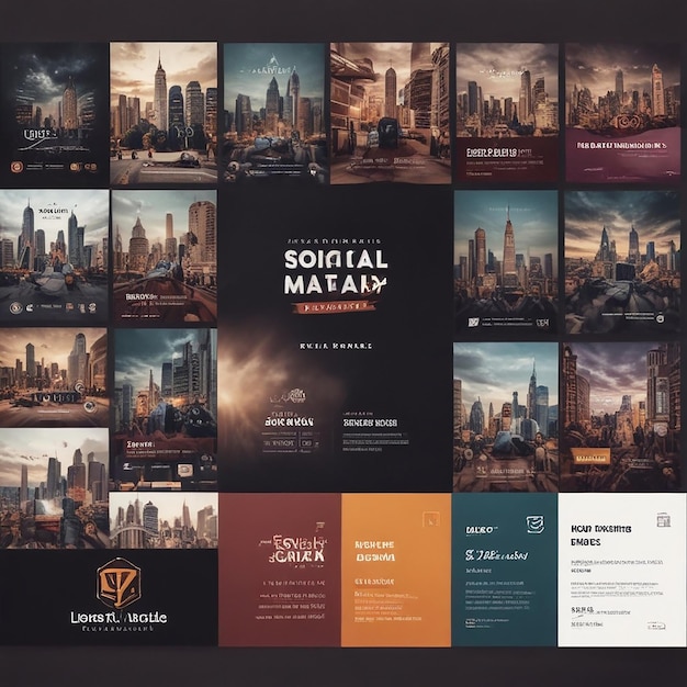 Photo collection of different pictures with social media template