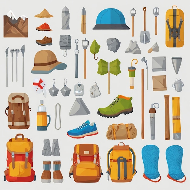 a collection of different tools including a hat a hat a hat and a pair of boots