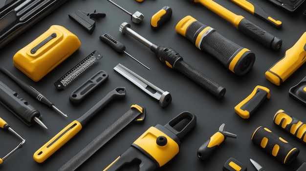 A collection of different tools including a yellow and black tool ar 169 v 61 Job ID a2d0af1997a04dc8867c046db0c33db1