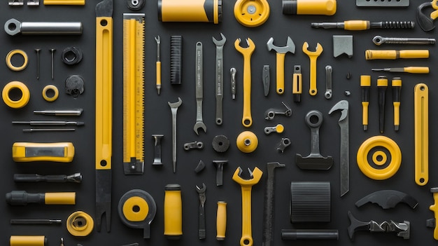 A collection of different tools including a yellow and black tool