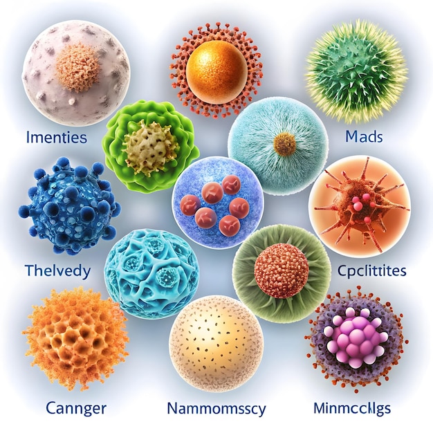 a collection of different types of bacteria are shown on a white background