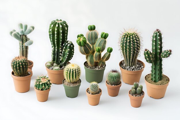 A Collection of Diverse Cactus Plants in Terracotta and Green Pots