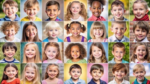 Photo collection of diverse children portraits