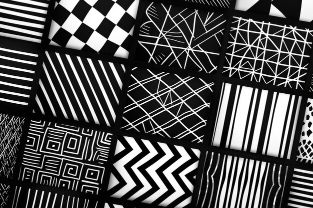 Photo a collection of diverse patterns in black and white