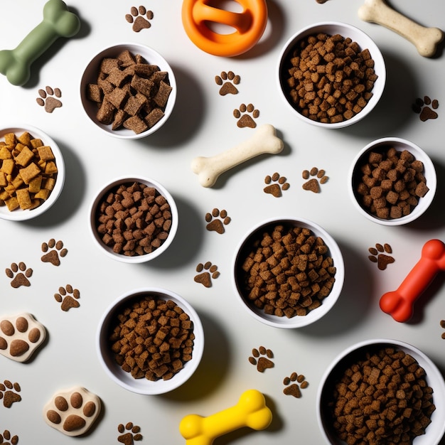 Photo a collection of dog food bowls with a dog paw print on them