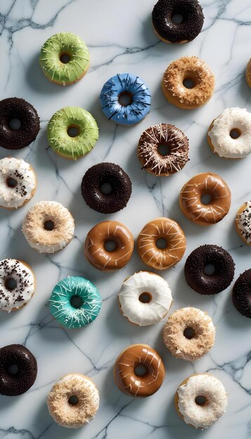 Photo a collection of donuts with chocolate frosting and sprinkles