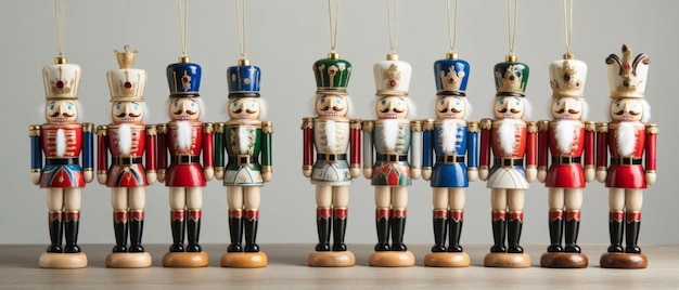 Photo a collection of eight wooden nutcracker ornaments with gold accents