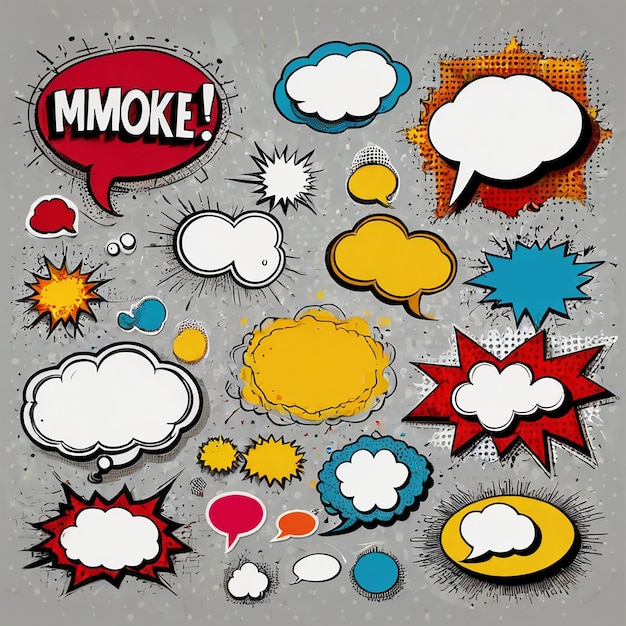 Photo collection of empty comic speech bubbles set of speech bubbles hand drawn retro cartoon box pop art style