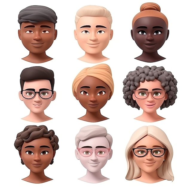 A collection of faces of different people with different hair styles.