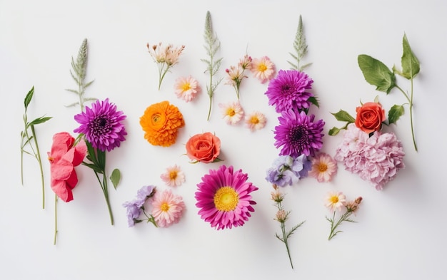 A collection of flowers on a white background