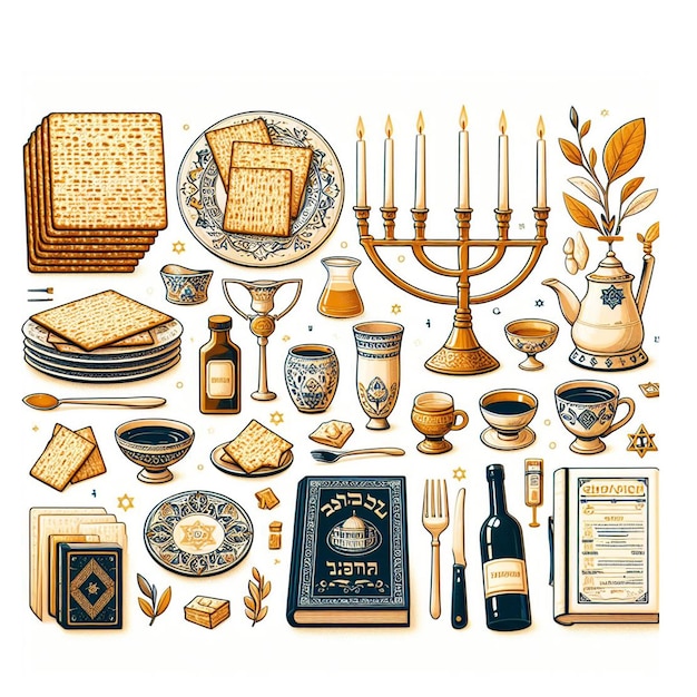 Photo a collection of food including a menorah and a picture of a menorah