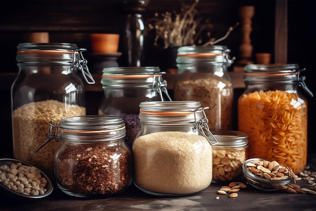 A collection of food items including cereals oats Assortment of grains