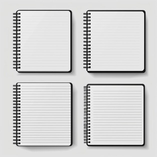 Photo collection of four blank notebooks with spiral binding