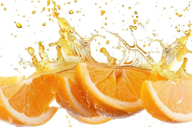 Collection of Fresh Half Orange Fruits with Juice Splash Isolated on White