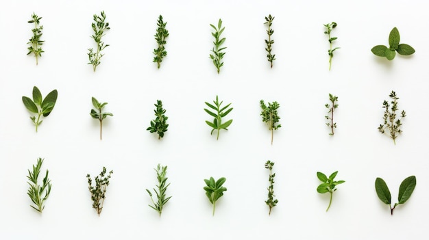 A Collection of Fresh Herbs on a White Background