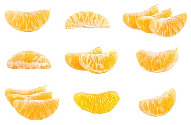 Collection of fresh mandarins isolated on white background Set of multiple images Part of series