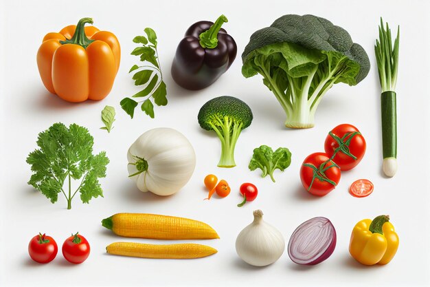 collection of fresh vegetables isolated on white background generative ai