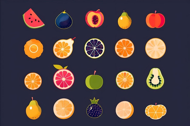 A Collection Of Fruit Icons Visually Distinct And Easily Recognizable