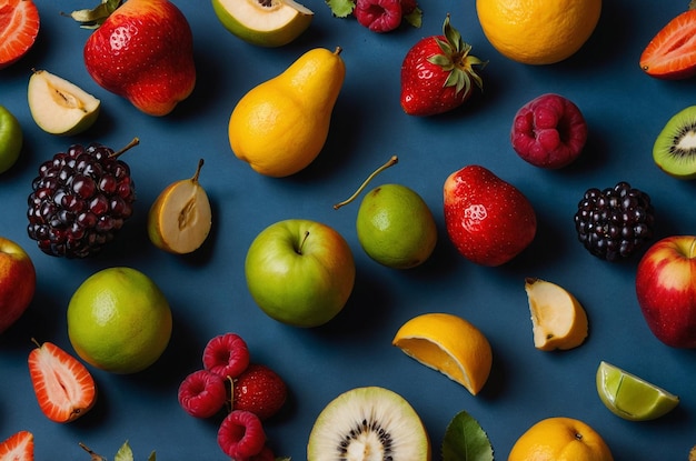 Photo a collection of fruits including kiwi kiwi and kiwi are displayed on a blue background