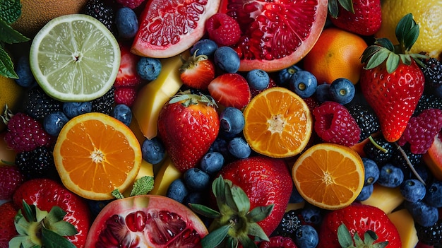 a collection of fruits including one that has the word fruit on it