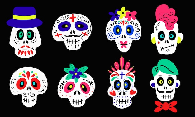 Collection of funny colorful skulls