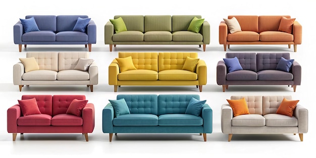 Photo a collection of furniture including a set of couches one with different colors