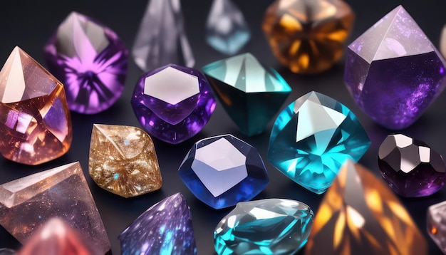 A collection of gemstones on a black background