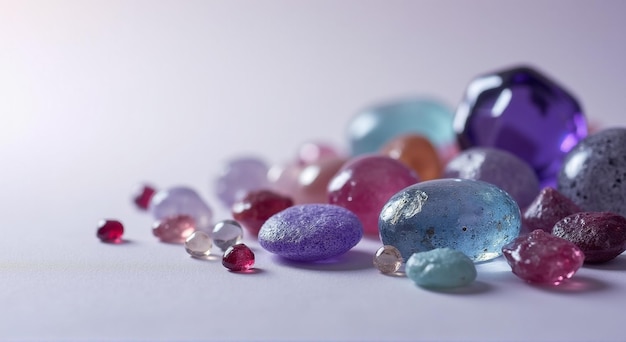 Photo a collection of gemstones and gemstones on a white surface