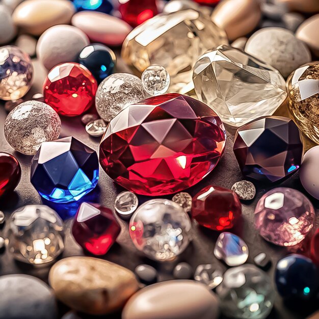 a collection of gemstones including one that has the name of the word quot on it