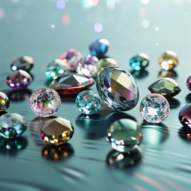 a collection of gemstones with a diamond on the bottom