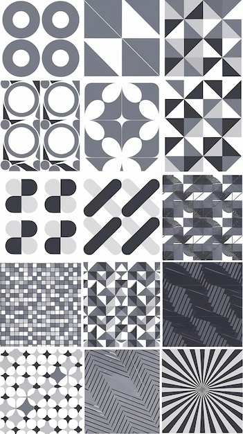 Photo collection of geometric patterns set of abstract modern textures optical illusion backgrounds