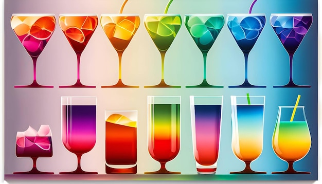 Photo a collection of glasses with different colors and shapes